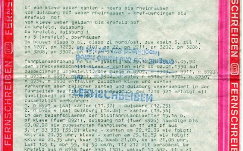 Fernschreiben zur Betriebseinstellung 1989 (Seite 1)